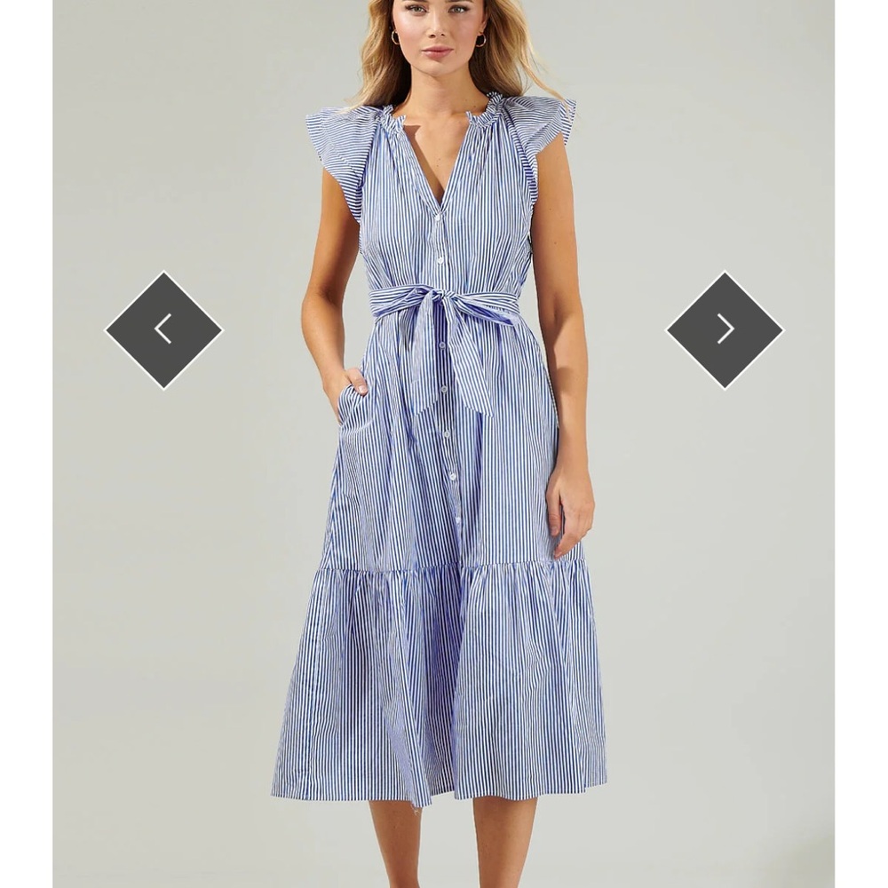 SUGARLIPS sheath Blue Striped Charlotte Sleeveless RUFFLE Dress NWT SZ sm med